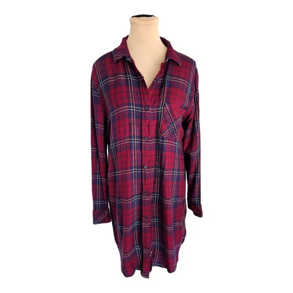 Rails Plaid Bianca Shirtdress Burgundy Blue Long Sleeve Collared Dress Sz M - Picture 3 of 12